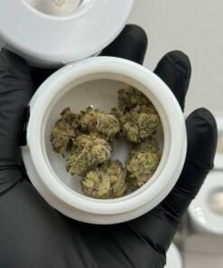 Open 710 Labs cannabis flower jar with buds