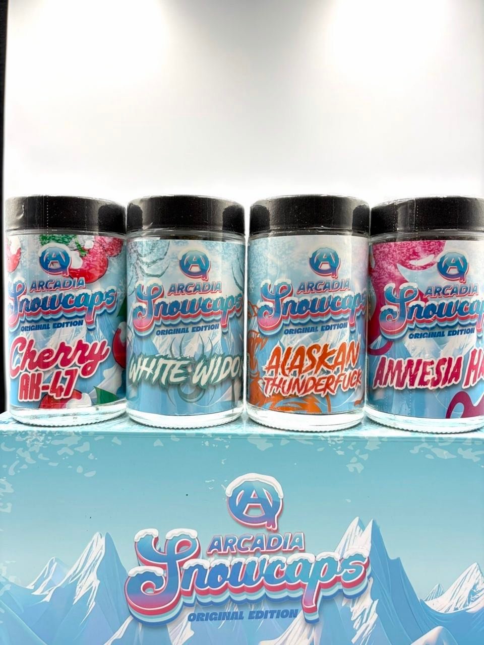 Arcadia Snowcaps Original Edition — Four Labeled 1Oz Jars Arcadia Snowcaps Original Edition — four labeled 1oz jars