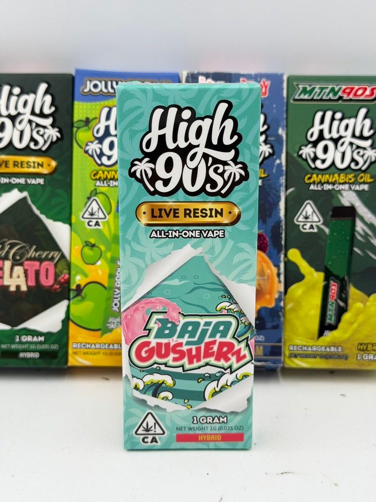 High 90s Baja Gusherz Live Resin 1G — Retail Box Front High 90s Baja Gusherz Live Resin 1G — retail box front
