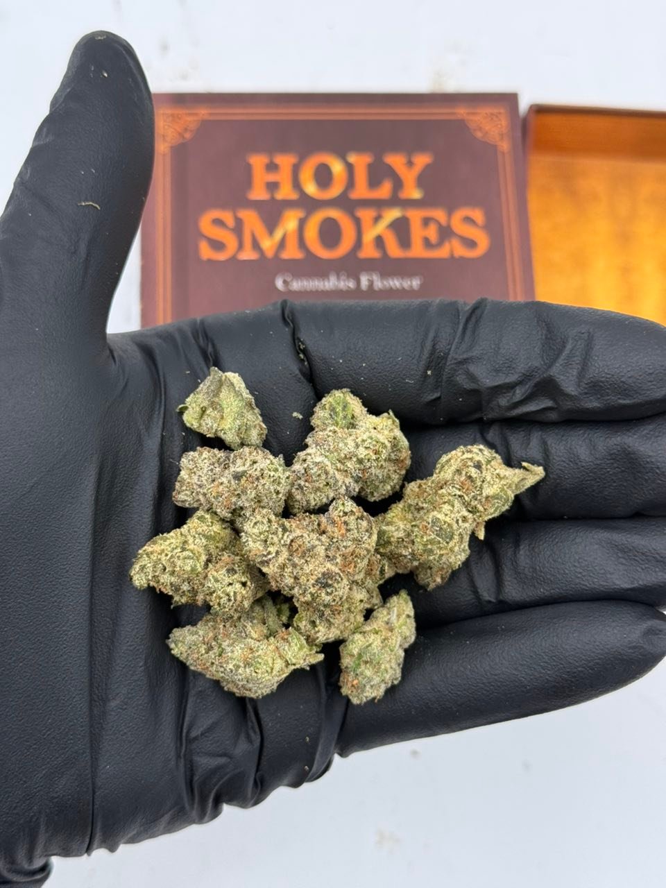 Holy Smokes cannabis flower buds with retail box Holy Smokes cannabis flower buds with retail box