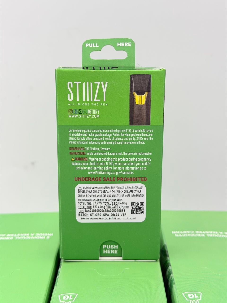 STIIIZY 1G All-In-One THC Pen — All-In-One Package Back STIIIZY 1G All-In-One THC Pen — all-in-one package back