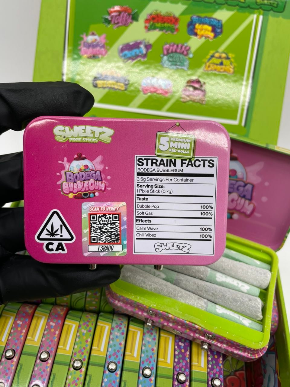 Sweetz Pixie Sticks Premium Mini Pre-Rolls — Bodega Bubblegum Tin Label Sweetz Pixie Sticks Premium Mini Pre-Rolls — Bodega Bubblegum tin label