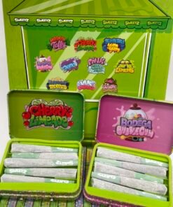 Sweetz Pixie Sticks Premium Mini Pre-Rolls — two tins with ten-flavor artwork