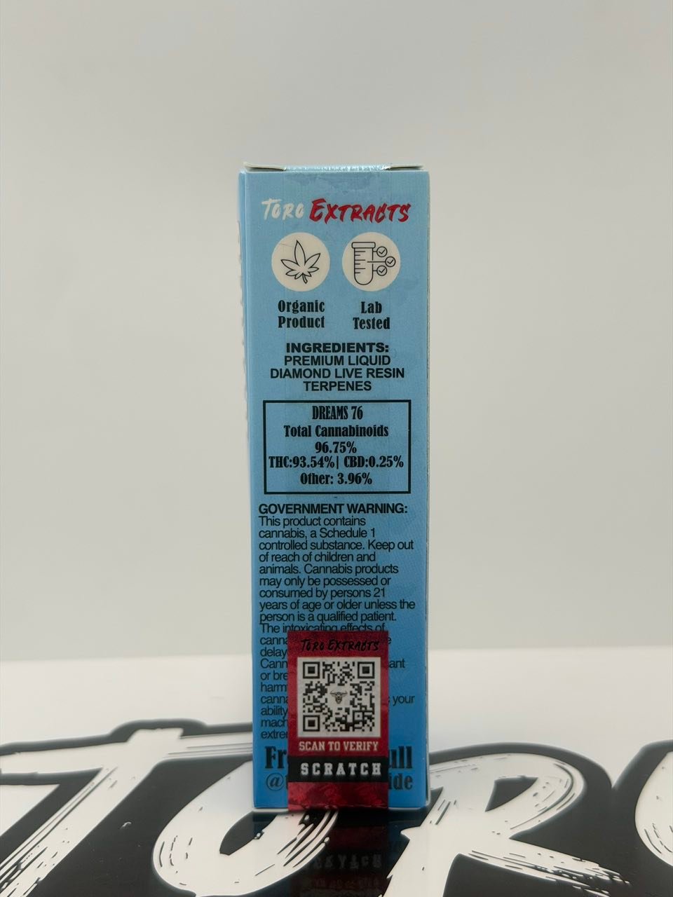 Toro Extracts 2G Liquid Diamond Disposable — Dreams 76 Package Side Panel Toro Extracts 2G Liquid Diamond Disposable — Dreams 76 package side panel